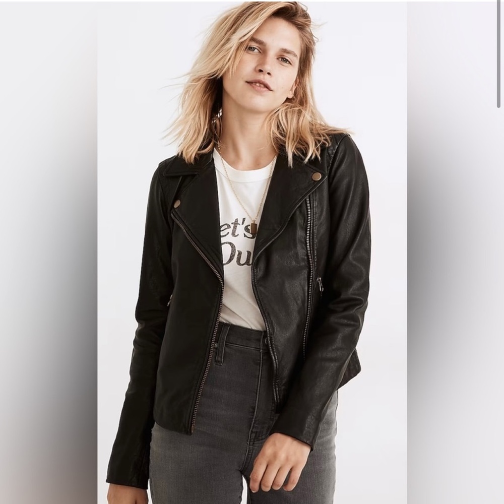 Madewell Washed Leather Motorcycle Jacket Brass Hardware Edition Large NWT